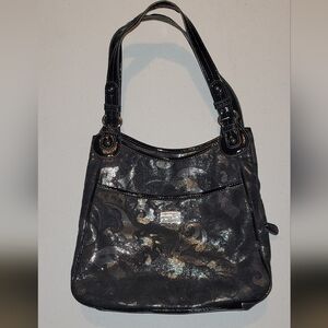 Nine & Co, Black and Silver Brocade type Jacquard Fabric Women's Shoulder Bag